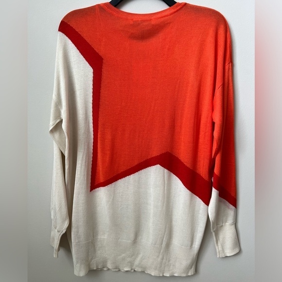 Zara Knit Colorblock Viscose Blend Tunic Sweater Lightweight Orange Ivory Fall S - Picture 9 of 12